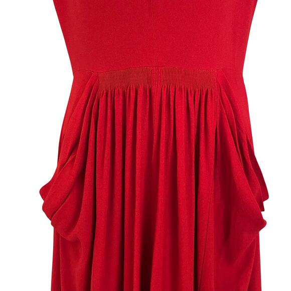 Vintage Norma Kamali x Bloomingdales 1980s Red Crepe Keyhole Pleated Jumpsuit - Picture 7 of 9